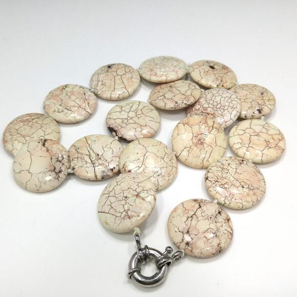 Vintage Gemstone Flat Circular Beaded Necklace, Hand Knotted, 1980s - Picture 7 of 10